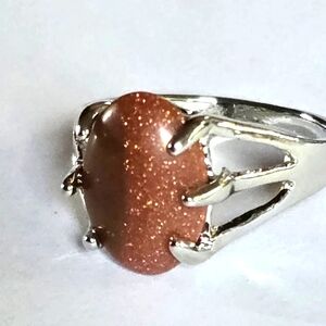 CHOCOLATE SUNBURST OBSIDIAN QUALITY TITANIUM  SILVER NEW SIZE 8 PRONG SET  RING